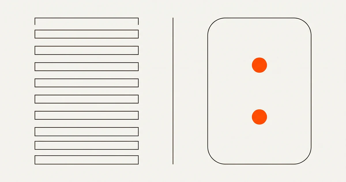 Schéma comparant une liste de dix résultats classiques à un unique bloc de réponse contenant seulement deux points orange