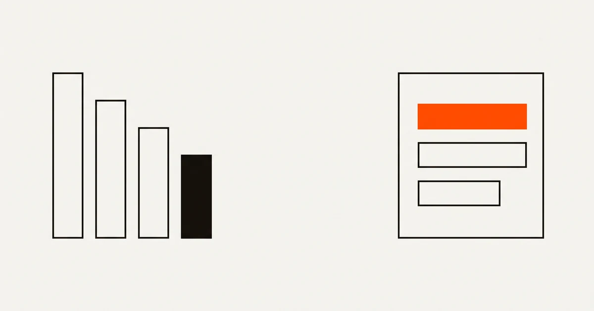 Diagrama com barras de sinal decrescentes ao lado de um esquema de página com uma barra laranja no topo